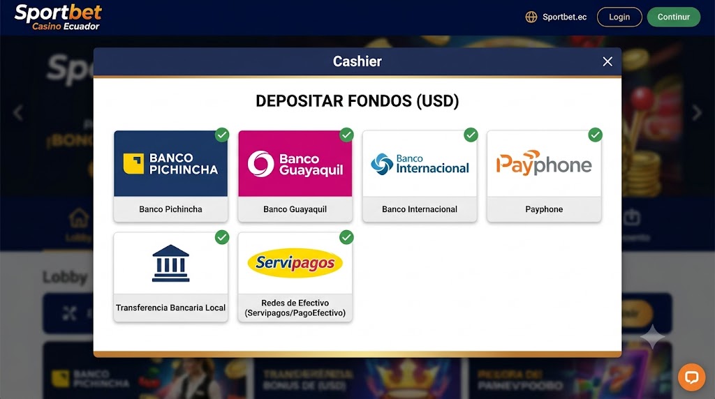 Opciones de depósito con Banco Pichincha, Guayaquil y Payphone
